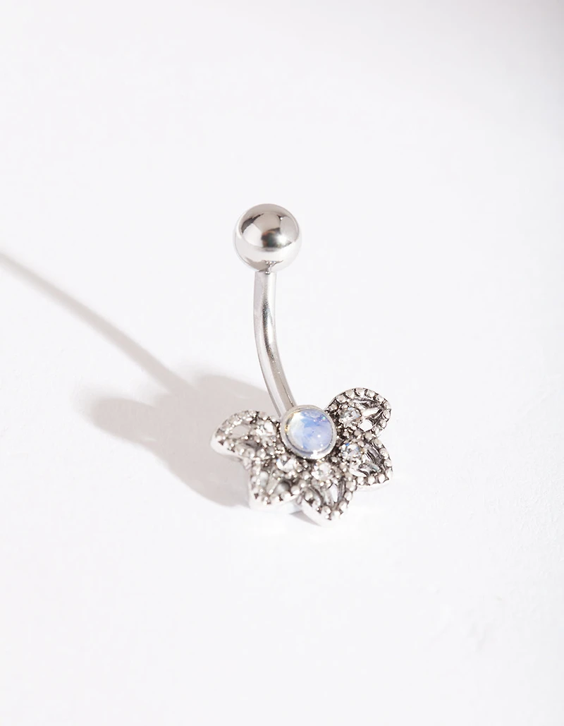 Surgical Steel Synthetic Opal Flower Belly Bar