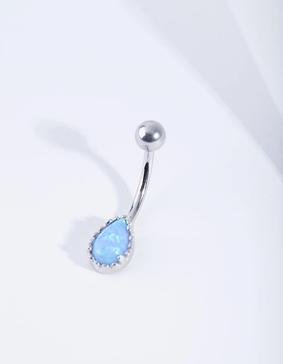 Surgical Steel Dainty Synthetic Opal Belly Bar