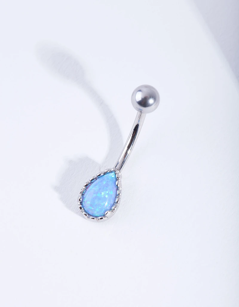 Surgical Steel Dainty Synthetic Opal Belly Bar