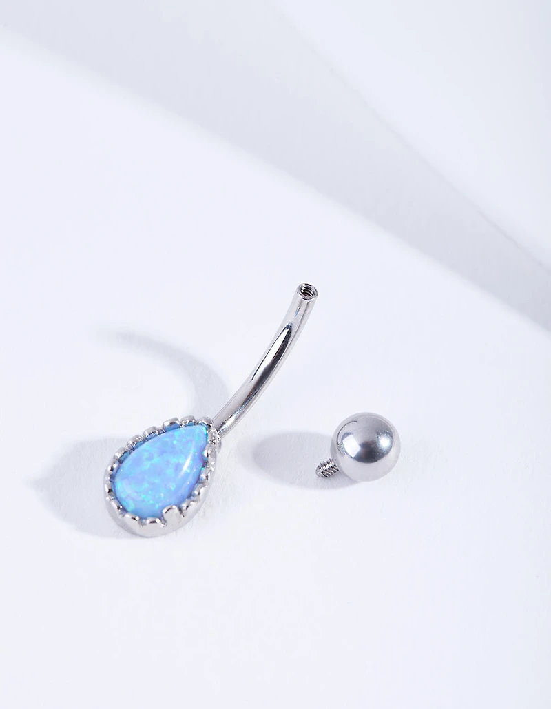 Surgical Steel Dainty Synthetic Opal Belly Bar