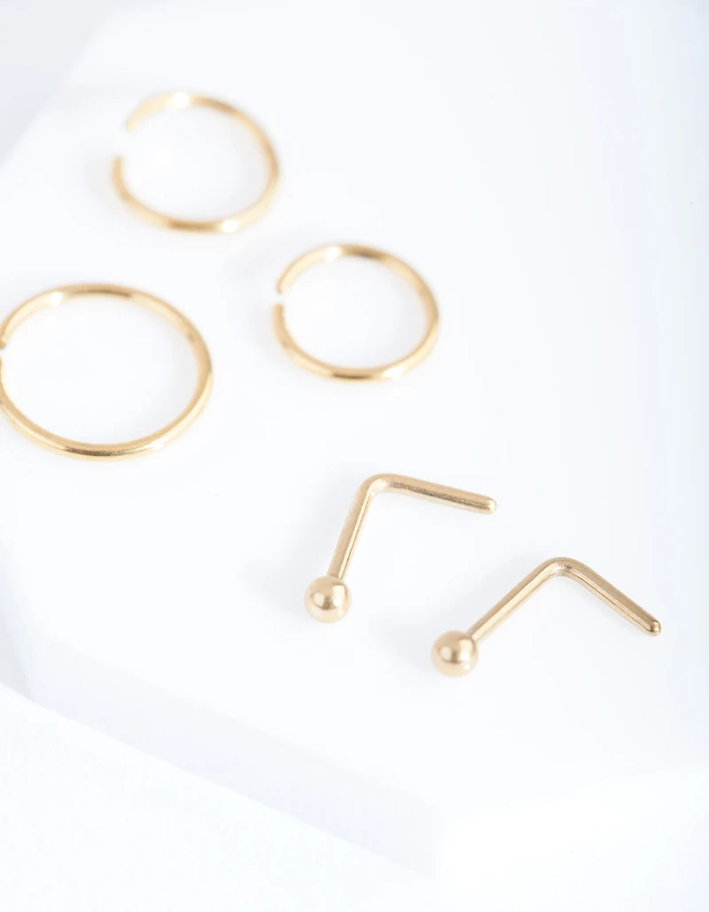 Gold Plain Nose Piercing 6-Pack