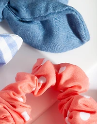 Kids BLue Pink Check Scrunchie Pack