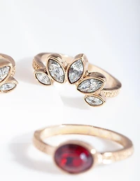 Antique Gold Ruby Floral Ring Stack