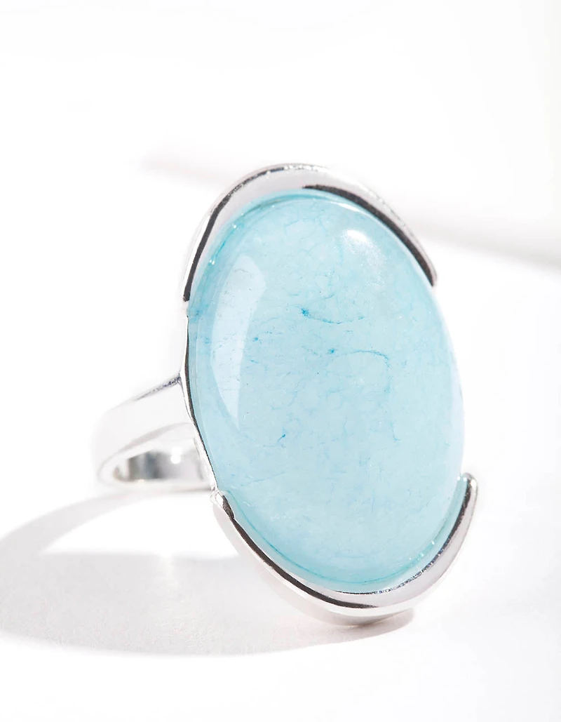 Silver Blue Synthetic Opal Stone Ring