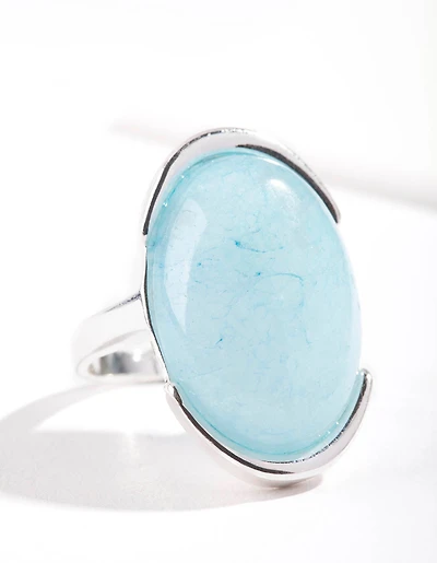 Silver Blue Synthetic Opal Stone Ring