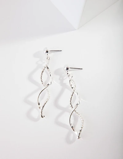 Silver Textured Twist Drop Earrings