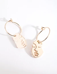Gold Small Surreal Face Charm Earrings
