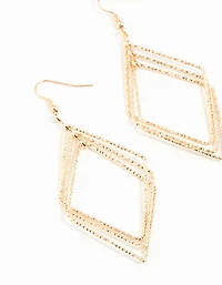 Gold Diacut Hollow Diamond Drop Earrings
