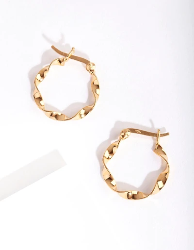 Gold Plated Sterling Silver 15mm Twist Hoop Earrings