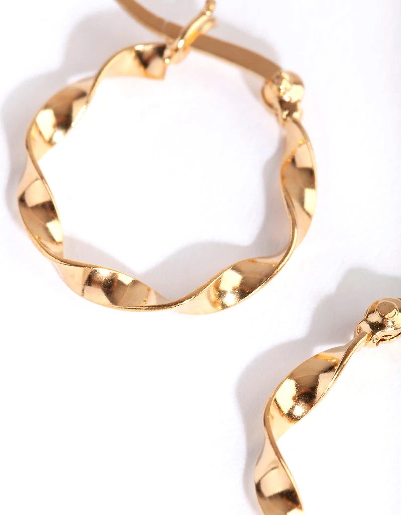 Gold Plated Sterling Silver 15mm Twist Hoop Earrings
