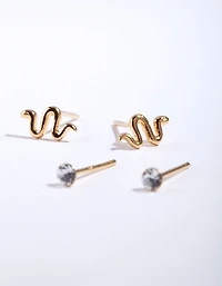 Gold Plated Sterling Silver Snake Earring Pack