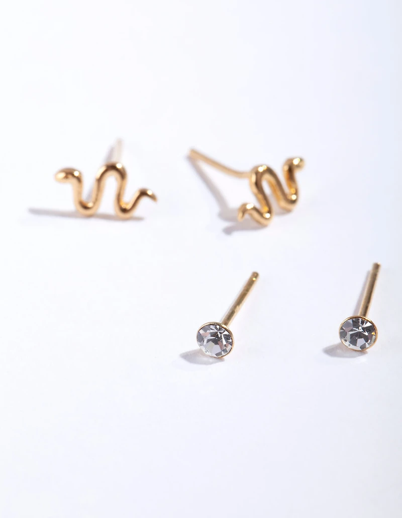 Gold Plated Sterling Silver Snake Earring Pack