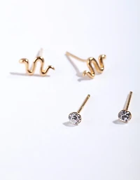 Gold Plated Sterling Silver Snake Earring Pack