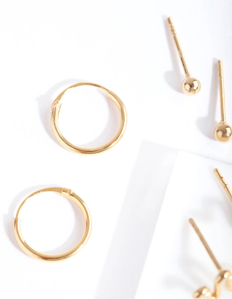 Gold Plated Sterling Silver Snake Hoop Earring Pack