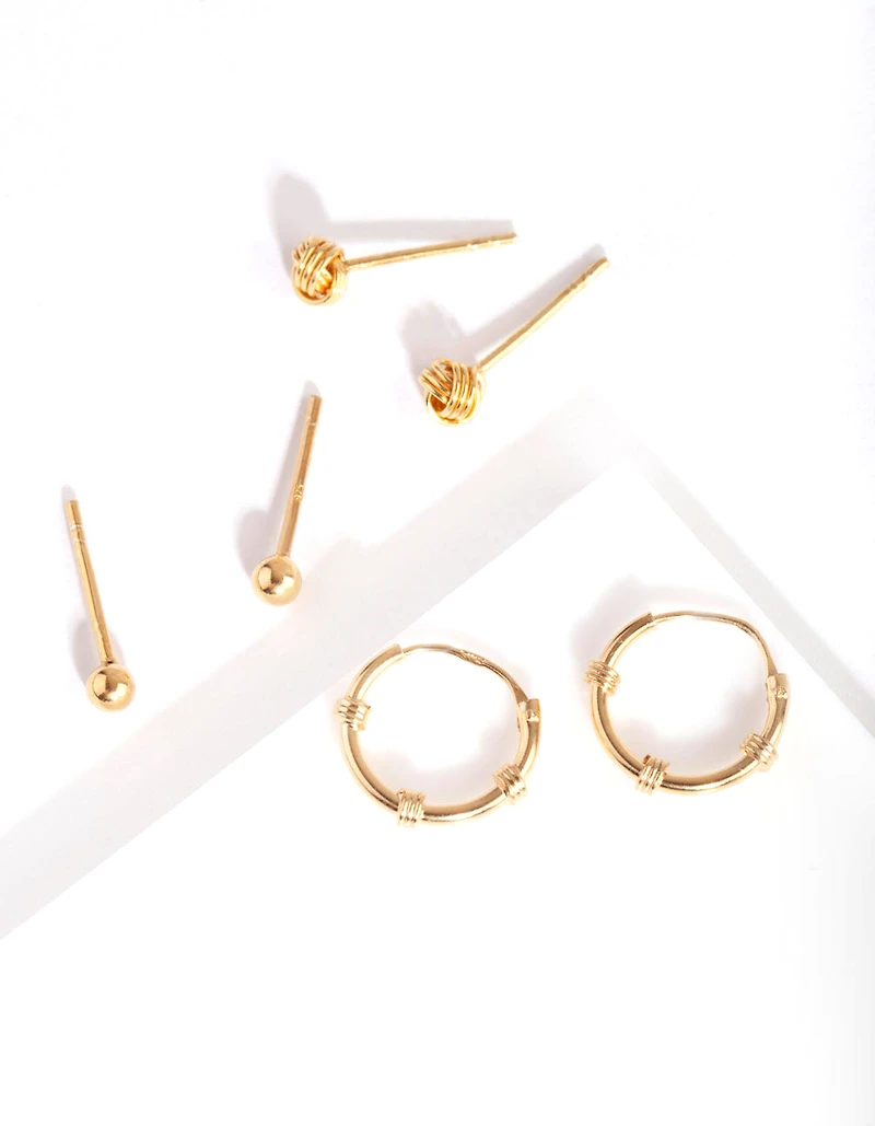 Gold Plated Sterling Silver Knot Hoop Earring Pack
