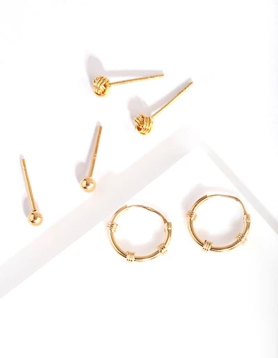 Gold Plated Sterling Silver Knot Hoop Earring Pack
