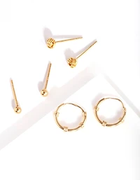 Gold Plated Sterling Silver Knot Hoop Earring Pack