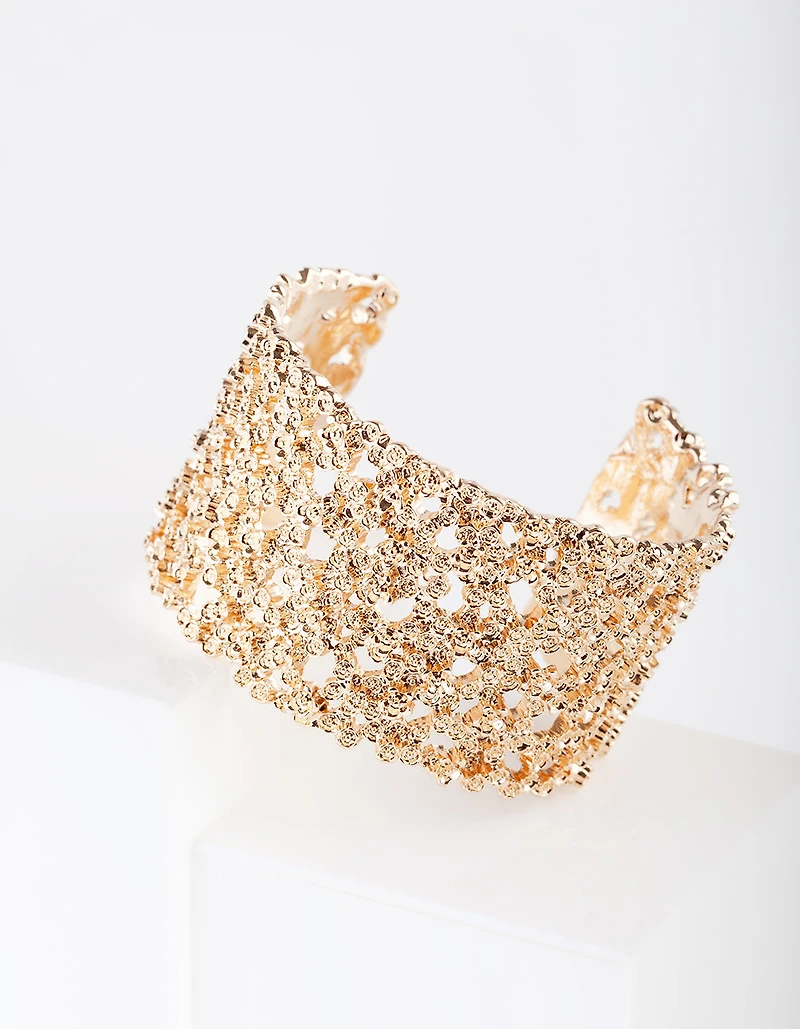 Gold Textured Wide Arm Cuff