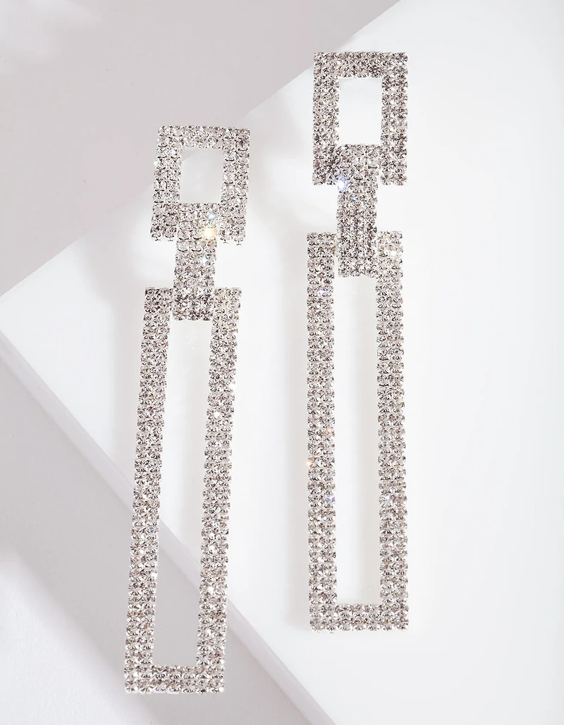 Diamante Rectangle Drop Earrings