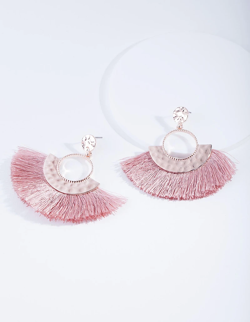 Rose Gold Circle Fringe Earrings
