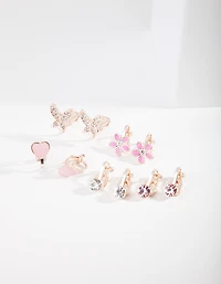 Kids Rose Gold Hearts & Flowers Clip Earring 5-Pack