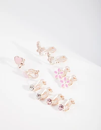Kids Rose Gold Hearts & Flowers Clip Earring 5-Pack