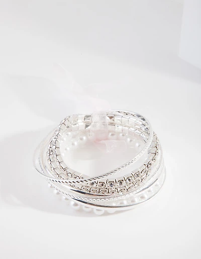 Kids Silver Diamante Bangle Pack