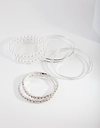 Kids Silver Diamante Bangle Pack