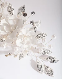 Silver White Floral Hair Clip