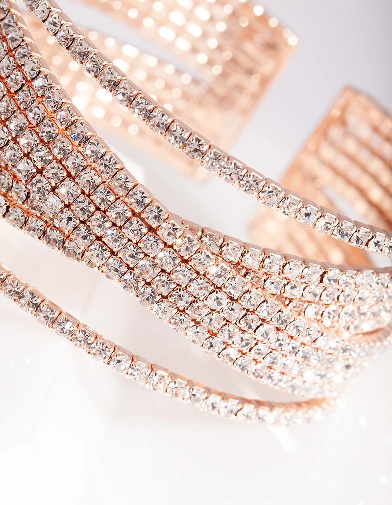 Poignet à larges couches en diamants en or rose