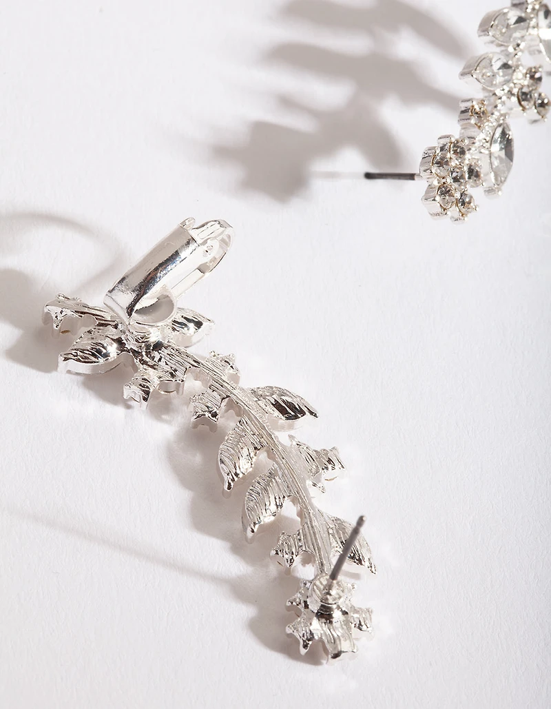 Silver Diamante Leaf Ear Cuff