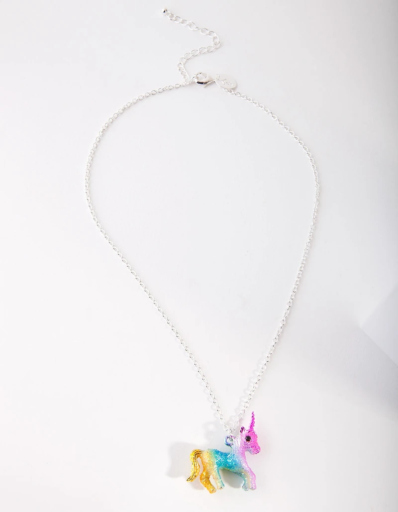Kids Silver Multi Coloured Unicorn Necklace