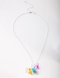 Kids Silver Multi Coloured Unicorn Necklace