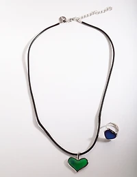 Kids Mood Heart Necklace & Ring Set
