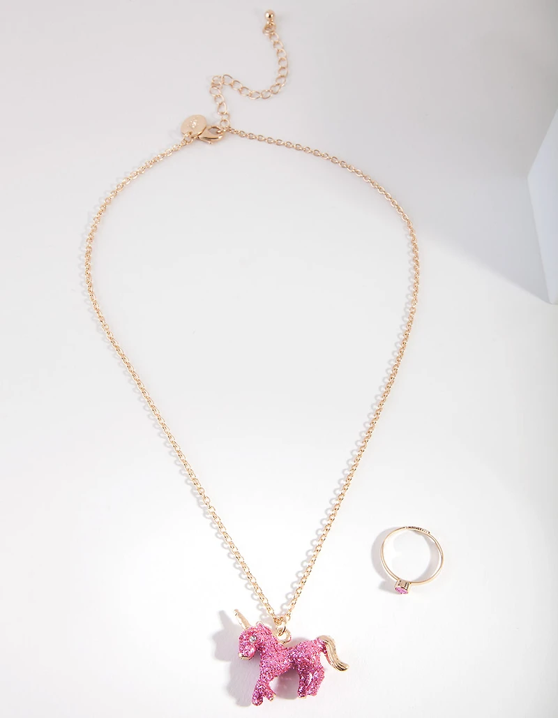 Kids Pink Glitter Unicorn Jewellery Set