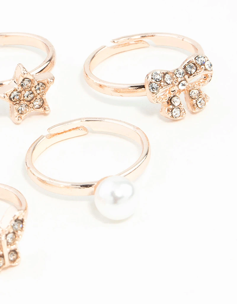 Kids Rose Gold Diamante Pearl Flower & Bow 6-Pack