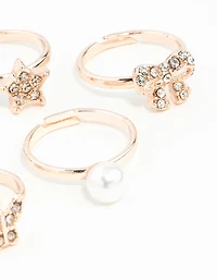 Kids Rose Gold Diamante Pearl Flower & Bow 6-Pack