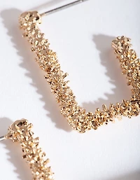 Gold Textured Rectangle Hoop Earrings