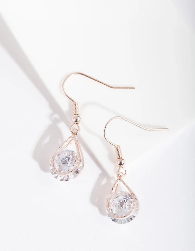 Rose Gold Cubic Zirconia Diamante Teardrop Earrings