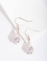 Rose Gold Cubic Zirconia Diamante Teardrop Earrings