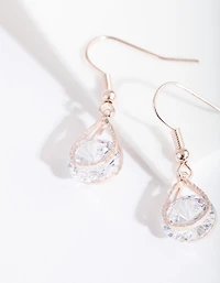 Rose Gold Cubic Zirconia Diamante Teardrop Earrings