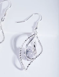 Silver Cubic Zirconia Charm Twist Earrings