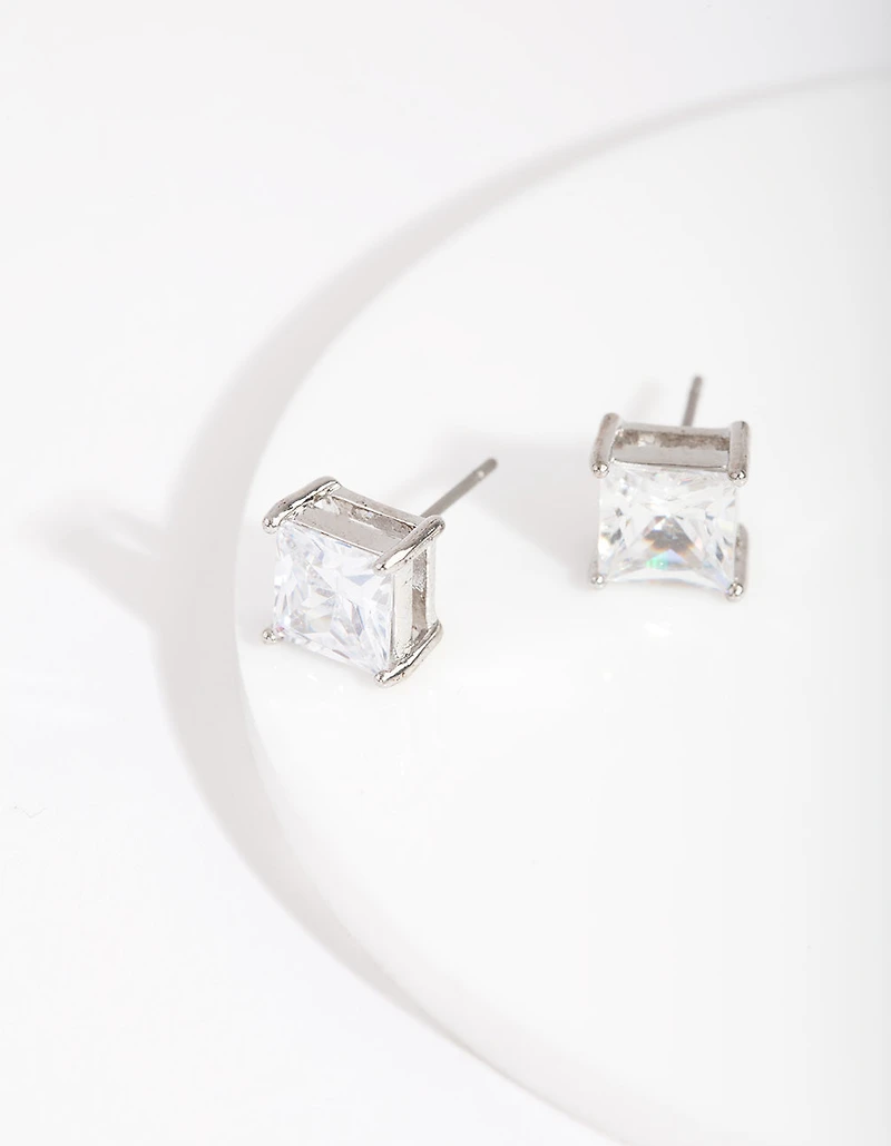 Silver Cubic Zirconia 7mm Square Stud Earrings