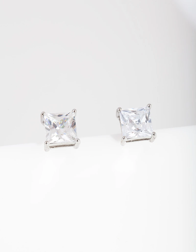 Silver Cubic Zirconia 7mm Square Stud Earrings