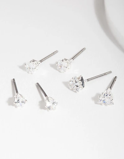 Silver Cubic Zirconia Geo Earring Pack