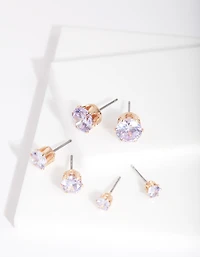 Gold Purple Cubic Zirconia Graduating Stud Earring Pack