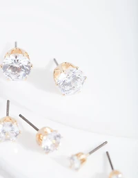 Gold Cubic Zirconia Graduating Stud Earring Pack