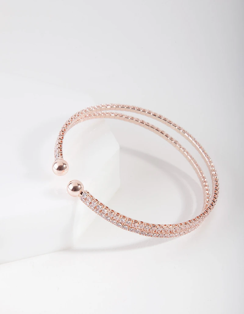 Rose Gold Cubic Zirconia Row Cuff Bracelet
