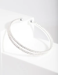 Silver Cubic Zirconia 2 Row Cuff Bracelet