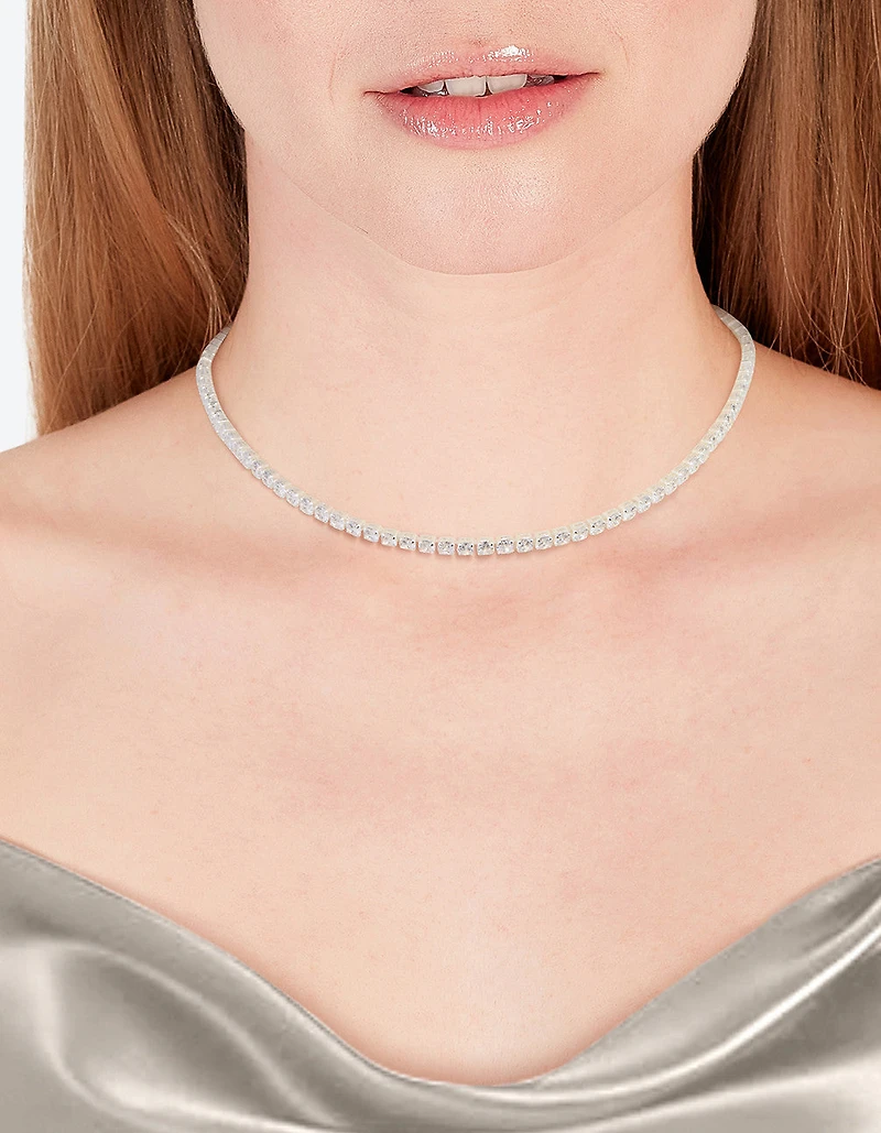 Ensemble de boucles d’oreilles en zircone cubique en argent et collier de tennis